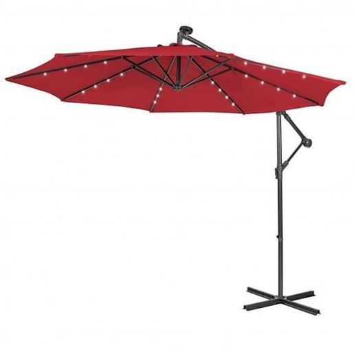 Picture of 10 Feet Patio Solar Powered Cantilever Umbrella with Tilting System-Wine - Color: Wine