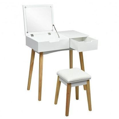 Picture of Vanity Makeup Table Cushioned Stool Set with Flip Top Mirror