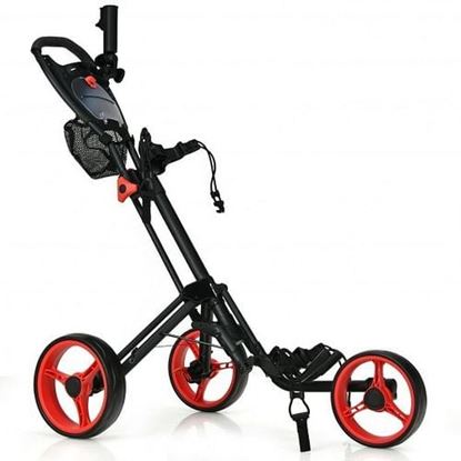Foto de Folding 3 Wheels Golf Push Cart with Brake Scoreboard Adjustable Handle-Red - Color: Red