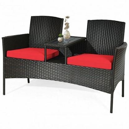 Picture of Modern Patio Conversation Set with Built-in Coffee Table and Cushions -Red - Color: Red