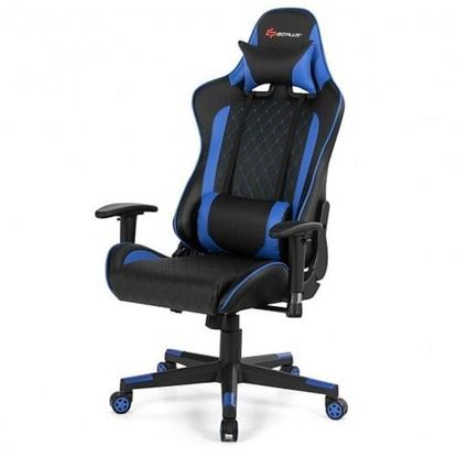 Picture of Massage Gaming Chair with Lumbar Support and Headrest-Blue - Color: Blue