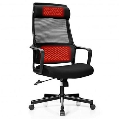 Picture of Adjustable Mesh Office Chair with Heating Support Headrest-Black - Color: Black