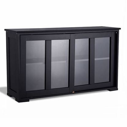 Picture of Kitchen Storage Cabinet with Glass Sliding Door - Color: Black