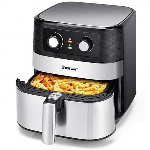 Picture of 1700W 5.3 QT Electric Hot Air Fryer with Stainless steel and Non-Stick Fry Basket-Black - Color: Black