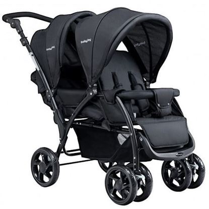 Picture of Foldable Lightweight Front Back Seats Double Baby Stroller-Black - Color: Black