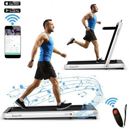 Picture of 4.75HP 2 In 1 Folding Treadmill with Remote APP Control-White - Color: White