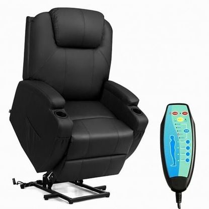 Picture of Electric Lift Power Recliner Heated Vibration Massage Chair-Black - Color: Black - Size: 32.5" x 38 x 44"