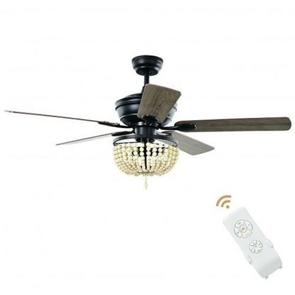 Picture of 52" Retro Ceiling Fan Light with Reversible Blades Remote Control-Black - Color: Black