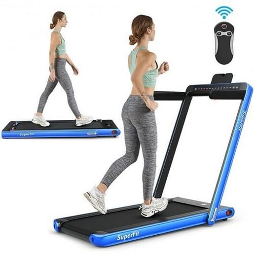 Picture of 2-in-1 Electric Motorized Health and Fitness Folding Treadmill with Dual Display-Blue - Color: Blue