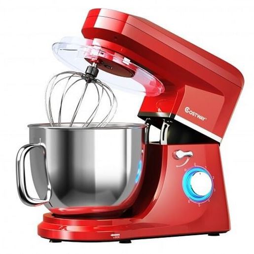 Picture of 7.5 QT Tilt-Head Stand Mixer 6 Speed 660W with Dough Hook Beater -Red - Color: Red