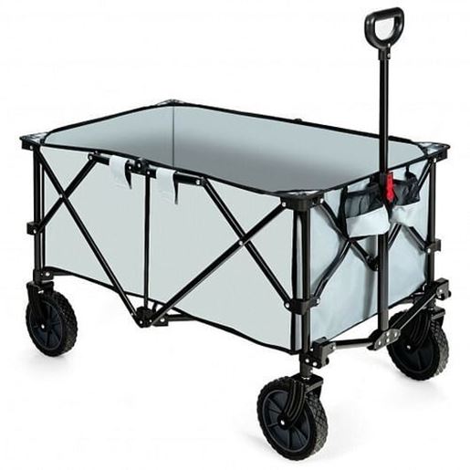 Picture of Outdoor Folding Wagon Cart with Adjustable Handle and Universal Wheels-Gray - Color: Gray