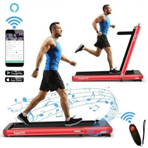 Picture of 4.75HP 2 In 1 Folding Treadmill with Remote APP Control-Red - Color: Red