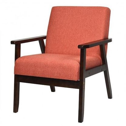 Picture of Solid Rubber Wood Fabric Accent Armchair-Orange - Color: Orange