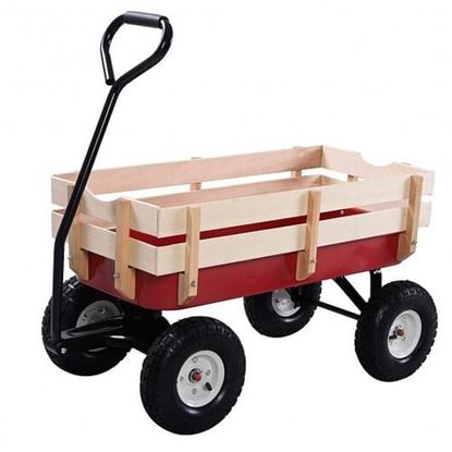 Picture of Outdoor Pulling Garden Cart Wagon with Wood Railing