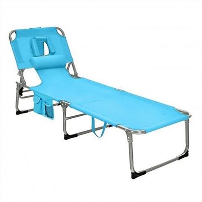 Picture of Folding Beach Lounge Chair with Pillow for Outdoor-Turquoise - Color: Turquoise