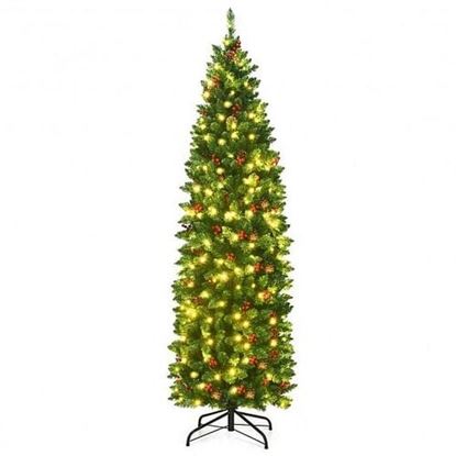 Picture of 6.5 Feet Pre-lit Hinged Pencil Christmas Tree - Color: Green - Size: 6.5 ft