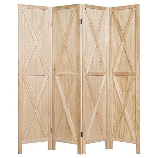 Picture of 5.6 Ft 4 Panels Folding Wooden Room Divider-Natural - Color: Natural