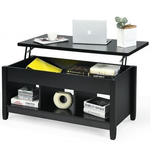 Picture of Lift Top Coffee Table with Hidden Storage Compartment-Black - Color: Black