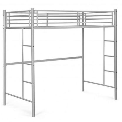 Picture of Twin Loft Bed Frame with 2 Ladders Full-length Guardrail -Silver - Color: Silver