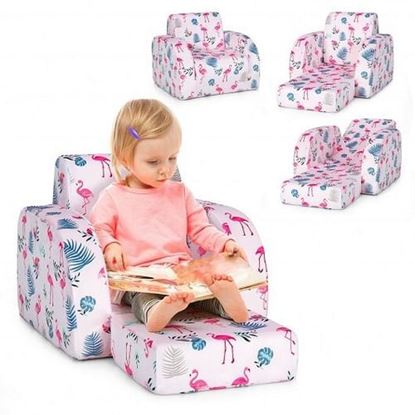 Picture of 3-in-1 Convertible Kid Sofa Bed Flip-Out Chair Lounger for Toddler-Pink - Color: Pink
