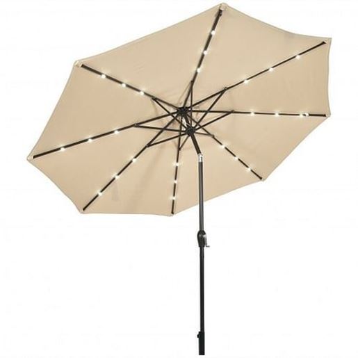 Picture of 10' Solar LED Lighted Patio Market Umbrella Shade Tilt Adjustment Crank-Beige - Color: Beige