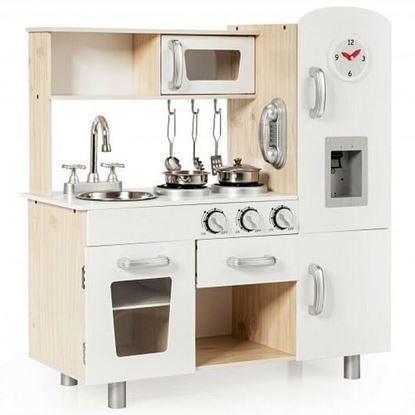 Image de Vintage Play Kitchen Pretend Kids Cooking Playset Toys with Water Dispense - Color: White