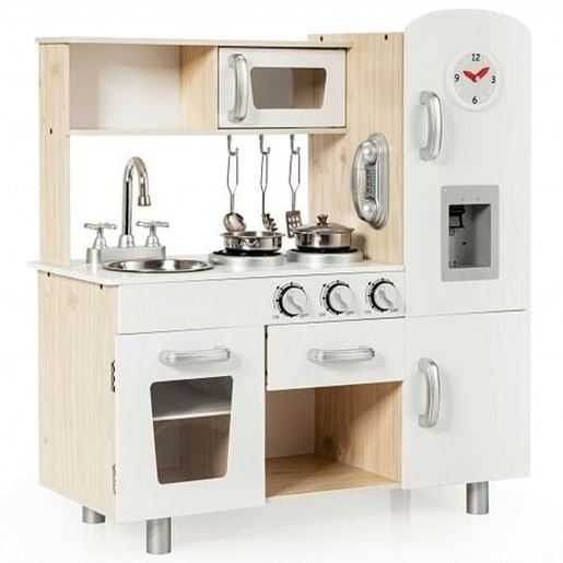 Image sur Vintage Play Kitchen Pretend Kids Cooking Playset Toys with Water Dispense - Color: White