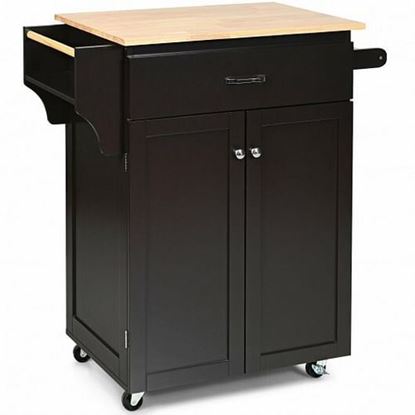 Picture of Utility Rolling Storage Cabinet Kitchen Island Cart with Spice Rack-Brown - Color: Brown