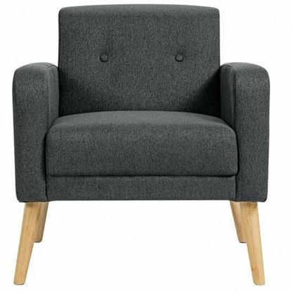 Picture of Modern Accent Chair Upholstered Linen Armchair with Rubber Wood Legs-Gray - Color: Gray