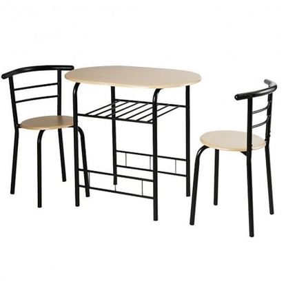 Picture of 3 pcs Home Kitchen Bistro Pub Dining Table 2 Chairs Set-Natural - Color: Natural - Size: 31.5" x 21" x 29.5"