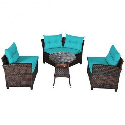 Picture of 4Pcs Outdoor Cushioned Rattan Furniture Set-Turquoise - Color: Turquoise