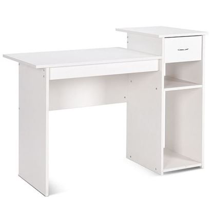 Picture of Computer Desk PC Laptop Table with Drawer and Shelf-White - Color: White