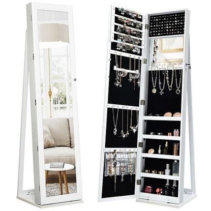Изображение Mirrored Lockable Standing Jewelry Storage Organizer-White - Color: White