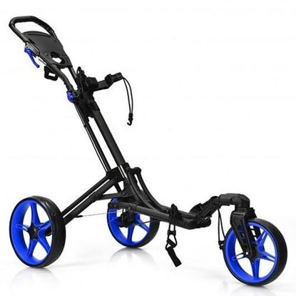 Foto de Folding Golf Push Cart with Scoreboard Adjustable Handle Swivel Wheel-Blue - Color: Blue