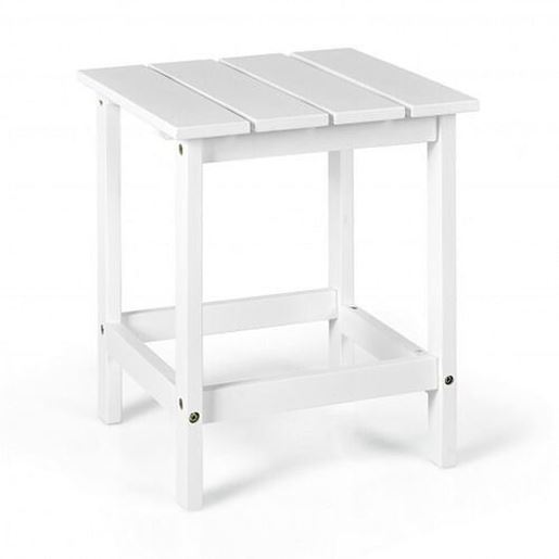 Picture of 15 Inch Patio Square Wooden Slat End Side Coffee Table for Garden-White - Color: White