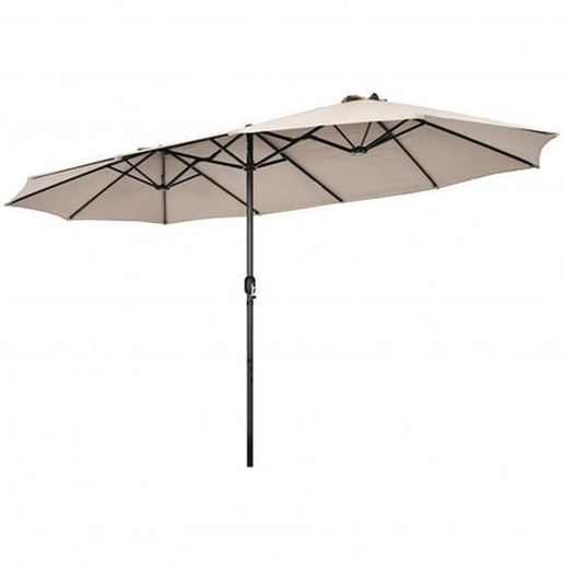 Picture of 15 Feet Patio Double-Sided Umbrella with Hand-Crank System-Beige - Color: Beige