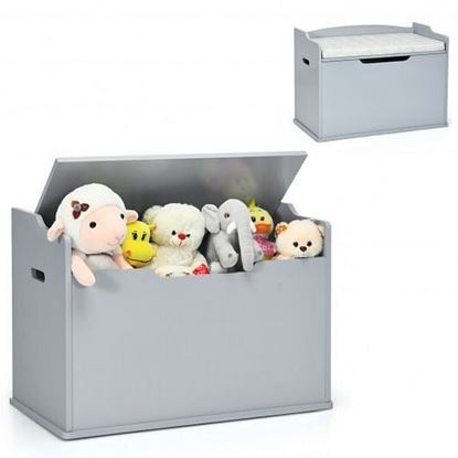 Picture of Kids Toy Wooden Flip-top Storage Box Chest Bench with Cushion Hinge-Gray - Color: Gray