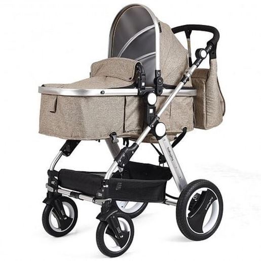 Picture of Folding Aluminum Baby Stroller Baby Jogger with Diaper Bag-Beige - Color: Beige