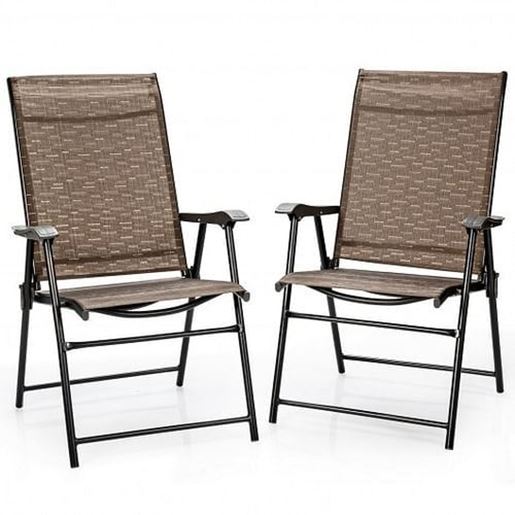 Picture of 2 Pieces Outdoor Patio Folding Chair with Armrest for Camping Garden