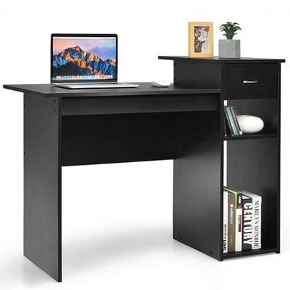 Picture of Computer Desk PC Laptop Table with Drawer and Shelf-Black - Color: Black