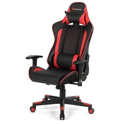 Picture of Massage Gaming Chair with Lumbar Support and Headrest-Red - Color: Red