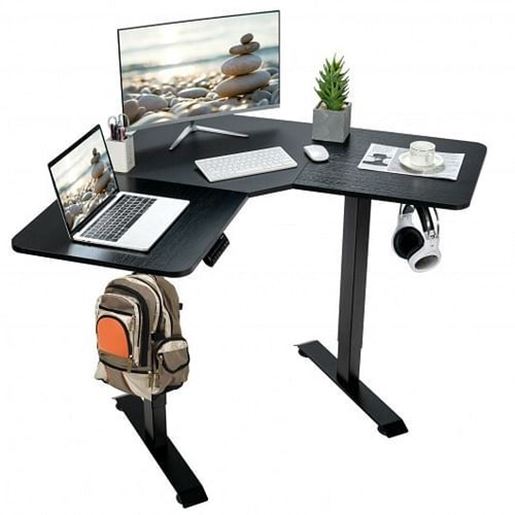 Picture of L-shaped Electric Standing Desk with 4 Memory Positions and LCD Display-Black - Color: Black