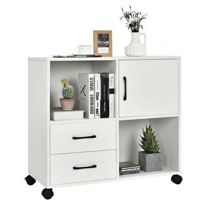 Picture of Mobile File Cabinet with Lateral Printer Stand and Storage Shelves -White - Color: White