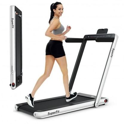 Picture of 2-in-1 Electric Motorized Health and Fitness Folding Treadmill with Dual Display and Speaker-White - Color: White