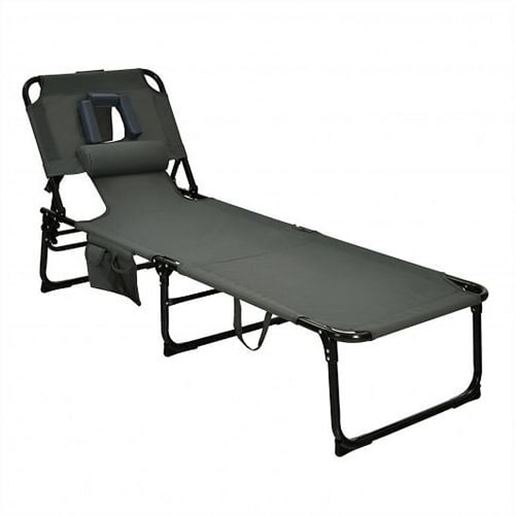 Picture of Folding Beach Lounge Chair with Pillow for Outdoor-Gray - Color: Gray