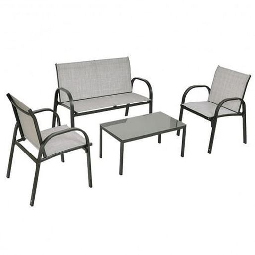 Picture of 4 Pieces Patio Furniture Set with Glass Top Coffee Table-Gray - Color: Gray