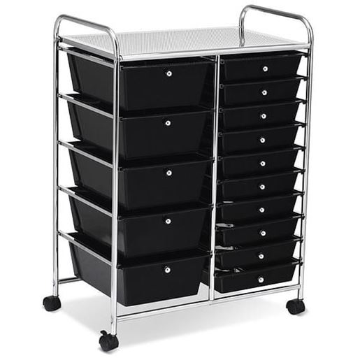 Picture of 15-Drawer Utility Rolling Organizer Cart Multi-Use Storage-Black - Color: Black