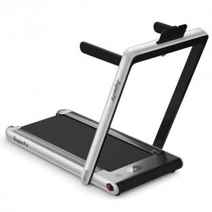 Picture of 2-in-1 Electric Motorized Health and Fitness Folding Treadmill with Dual Display-Silver - Color: Silver