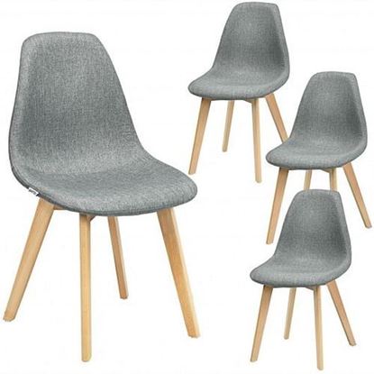 Picture of 4 Pieces Modern Dining Chair Set with Wood Legs and Fabric Cushion Seat