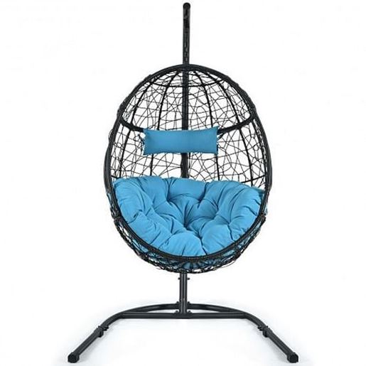 Picture of Hanging Cushioned Hammock Chair with Stand-Blue - Color: Blue